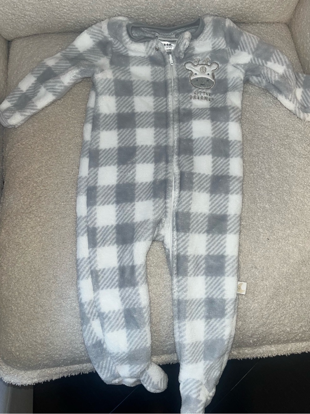 Cow Gray Plaid Fleece One-Piece size 6-9 months